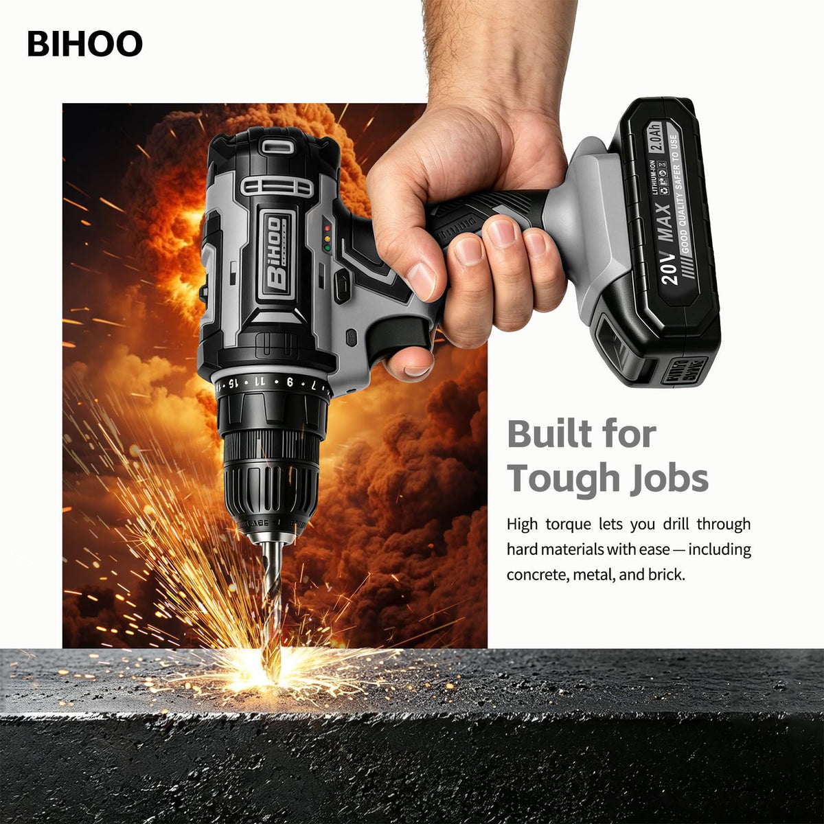 Cordless Drill with 25Nm max, Drill Bits Kit, Gray R734859