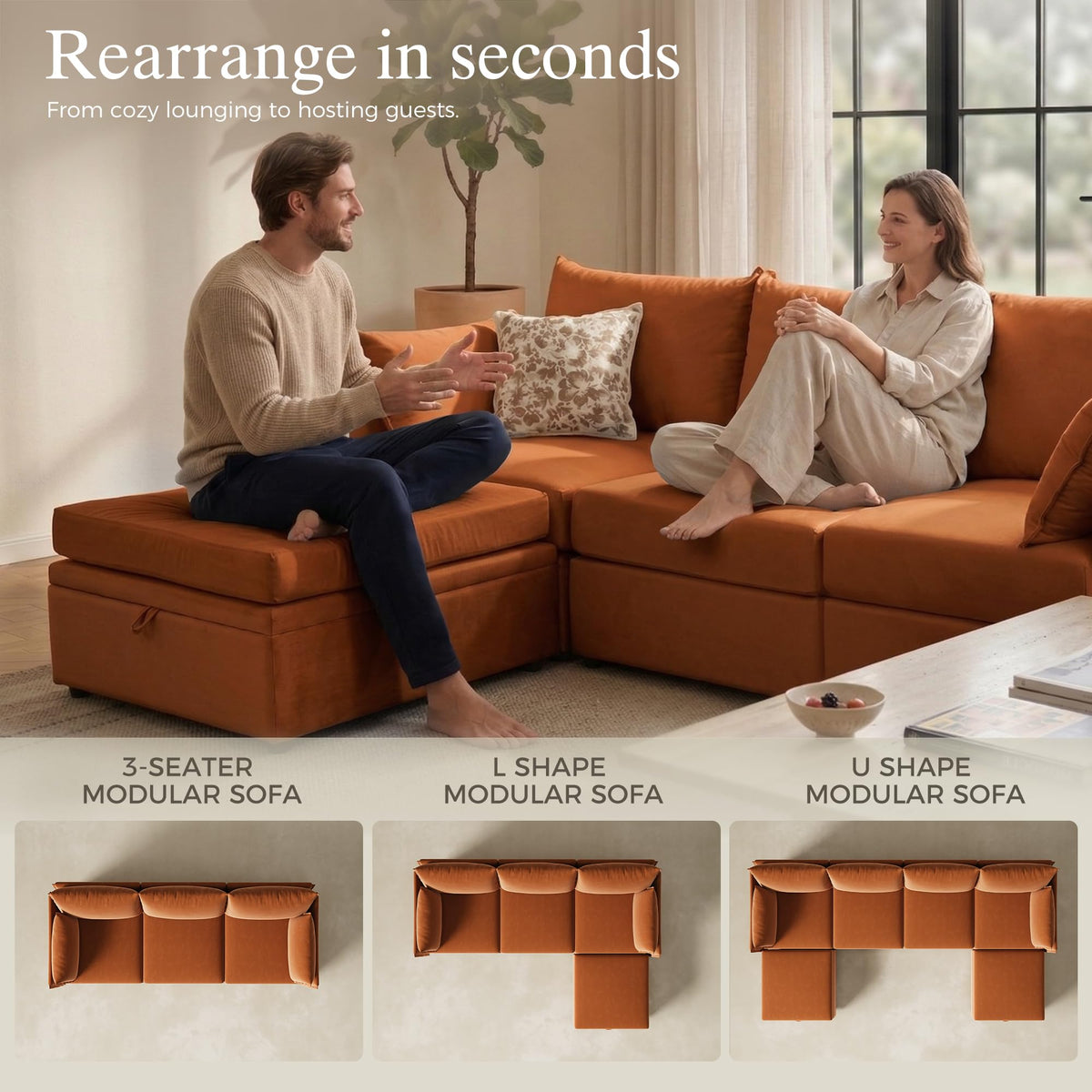 102.6" L Shaped 4 Seater Velvet Sectional Sofa with Storage Ottoman R6658