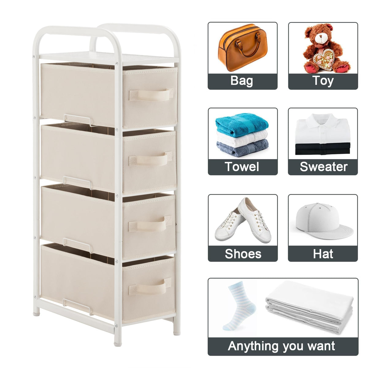 4 Drawer Narrow Fabric Dresser J81828