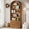 76.8" Tall Arched Bookcase with File Cabinet Drawer, Walnut Brown X940