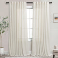 72 Inch Extra Wide Cream Semi Sheer Linen Curtains 2 Panels Set H3969