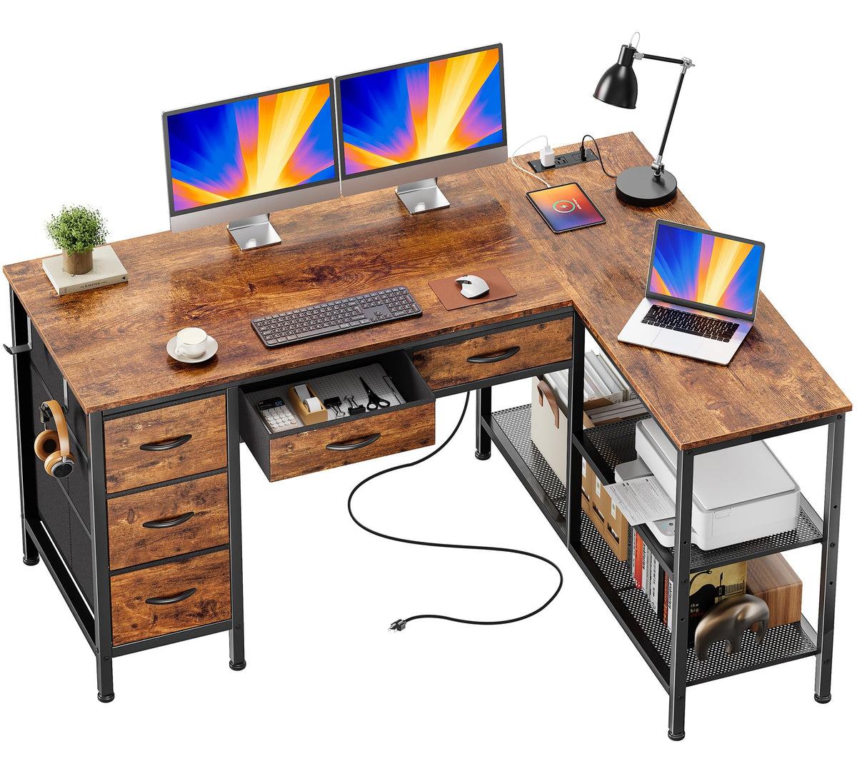 47 Inch L Shaped Desk with Power Outlets N656505
