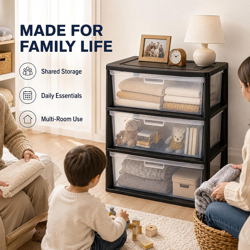 Black 3 Drawer Plastic Storage Tower X48102
