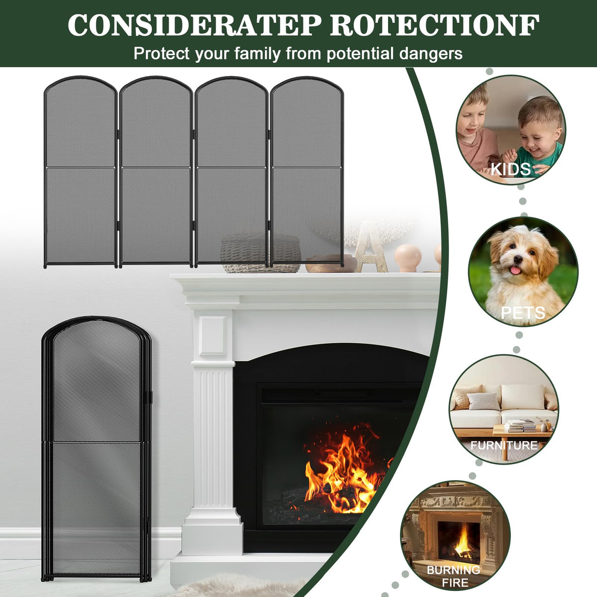 Foldable Wrought Iron Fireplace Screen B662
