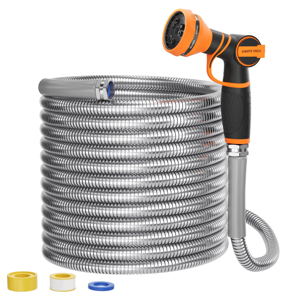 100ft Stainless Steel Garden Hose with Spray Nozzle H863