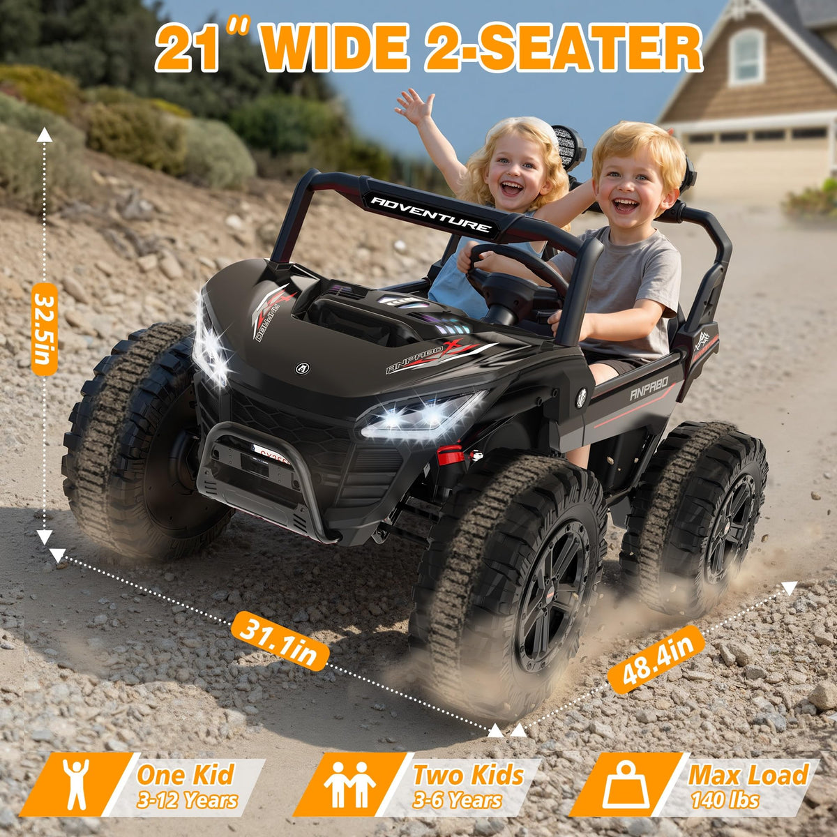 24V Ride on Toy with 4 x 200W Motors, Black F285