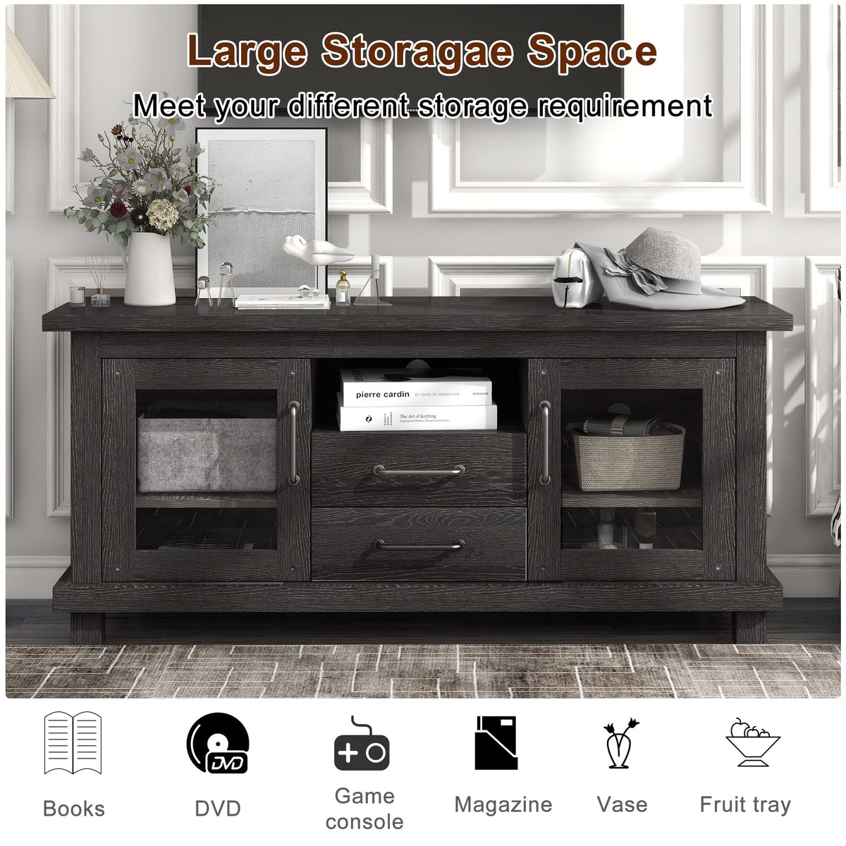 Espresso Particleboard TV Stand with Two Drawers A216