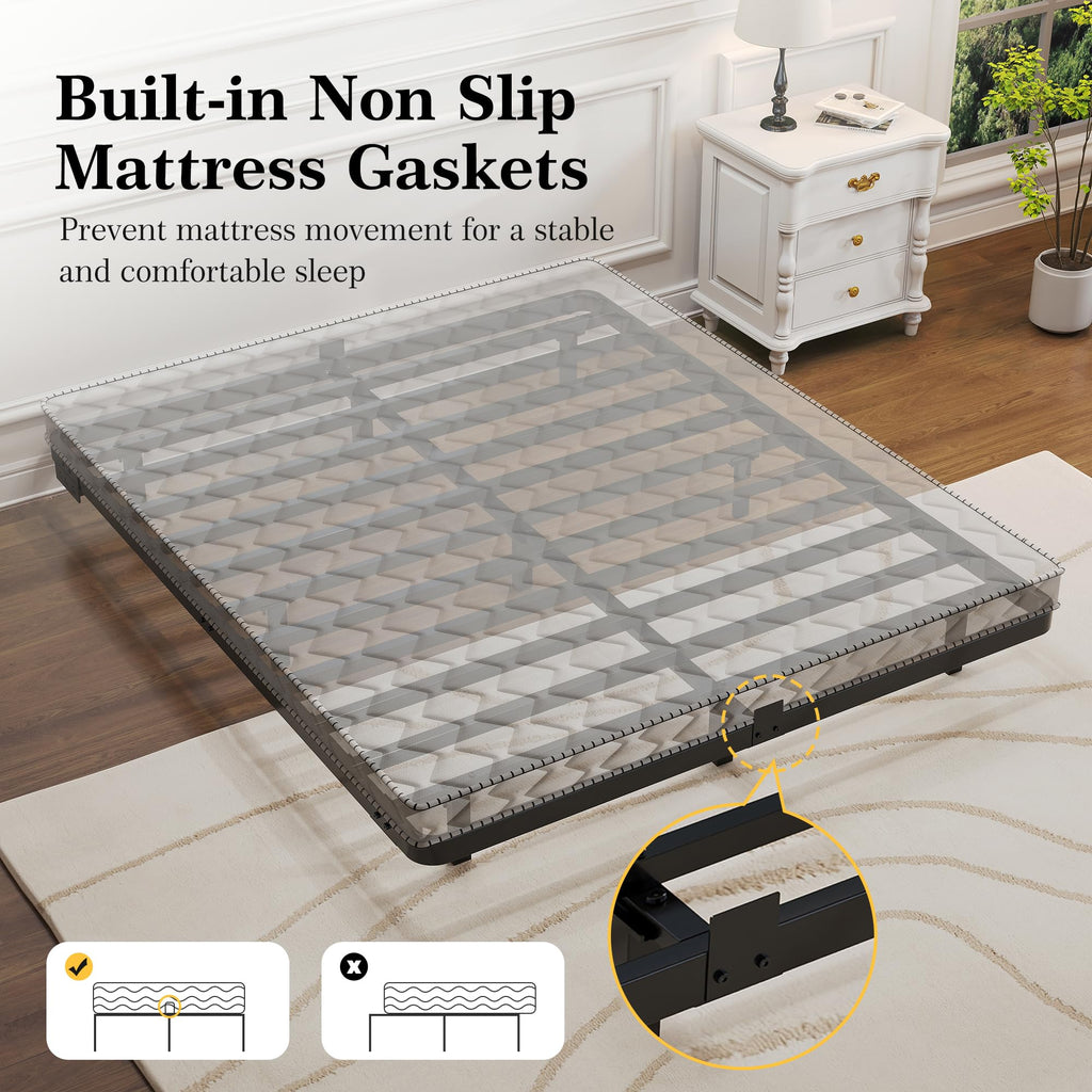 Queen Metal Platform Bed Frame with LED Lights and Charging Station X888
