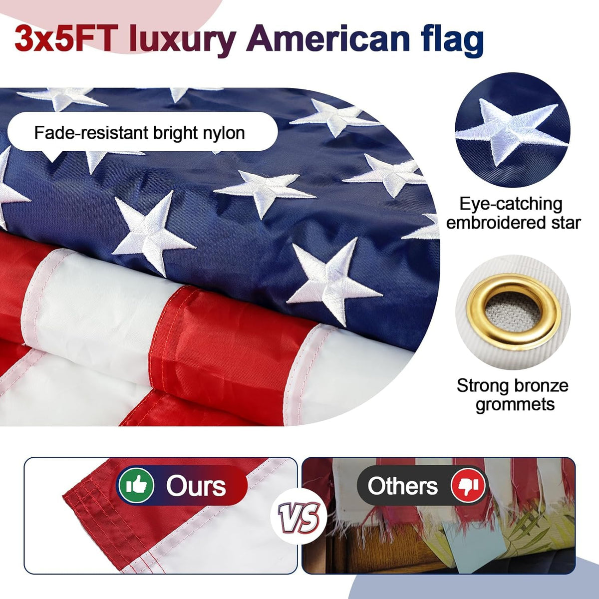 5ft Tangle Free Flag Pole Kit with 3x5 US Flag O289