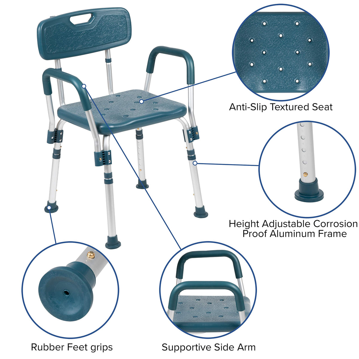 Adjustable Navy Bath & Shower Chair with Back & Arms H162
