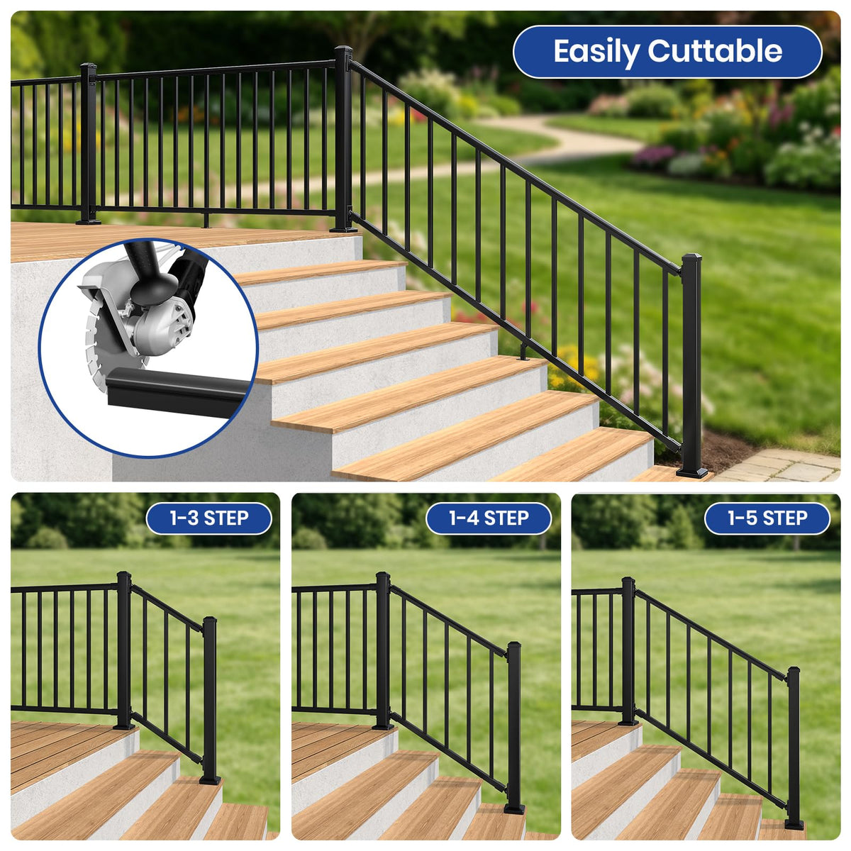 36 in. x 8 ft. Matte Black Aluminum Stair Railing Kit I8530