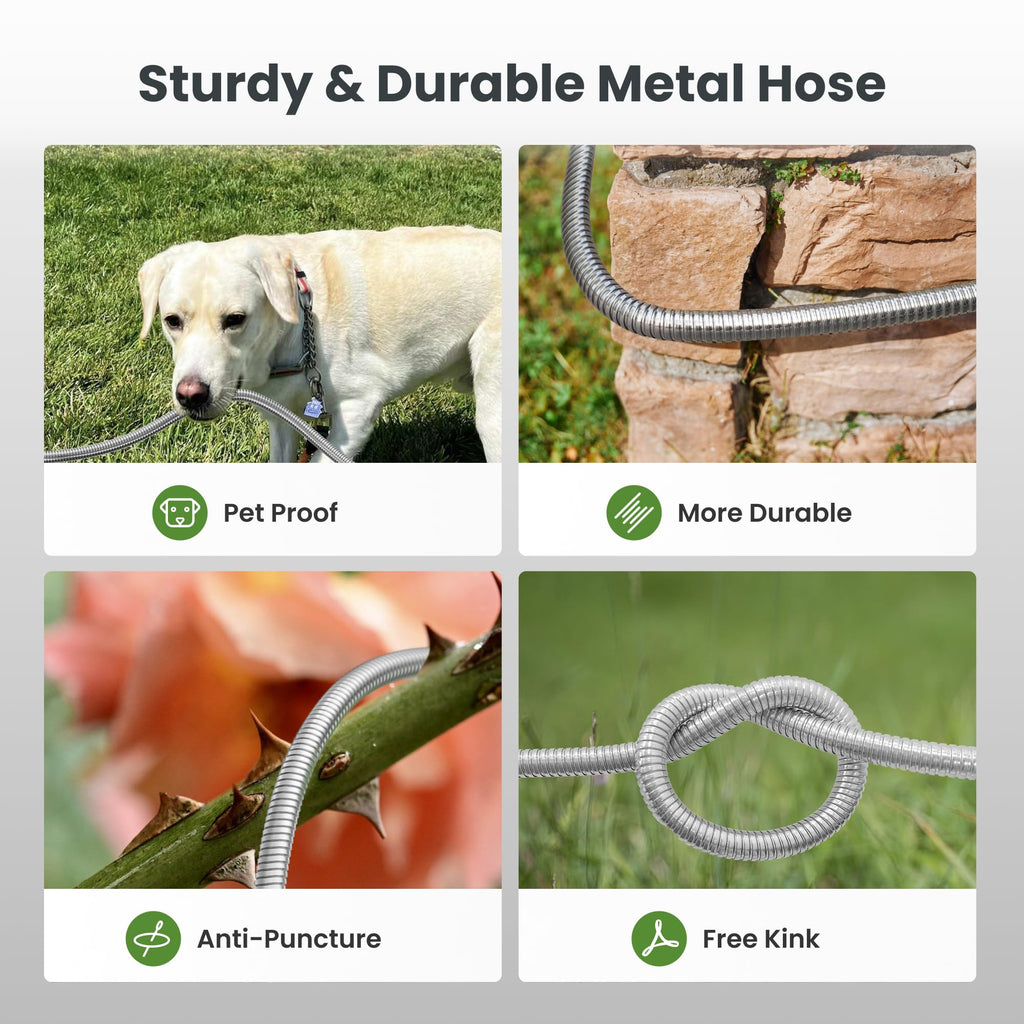 100ft Stainless Steel Garden Hose with Spray Nozzle H863