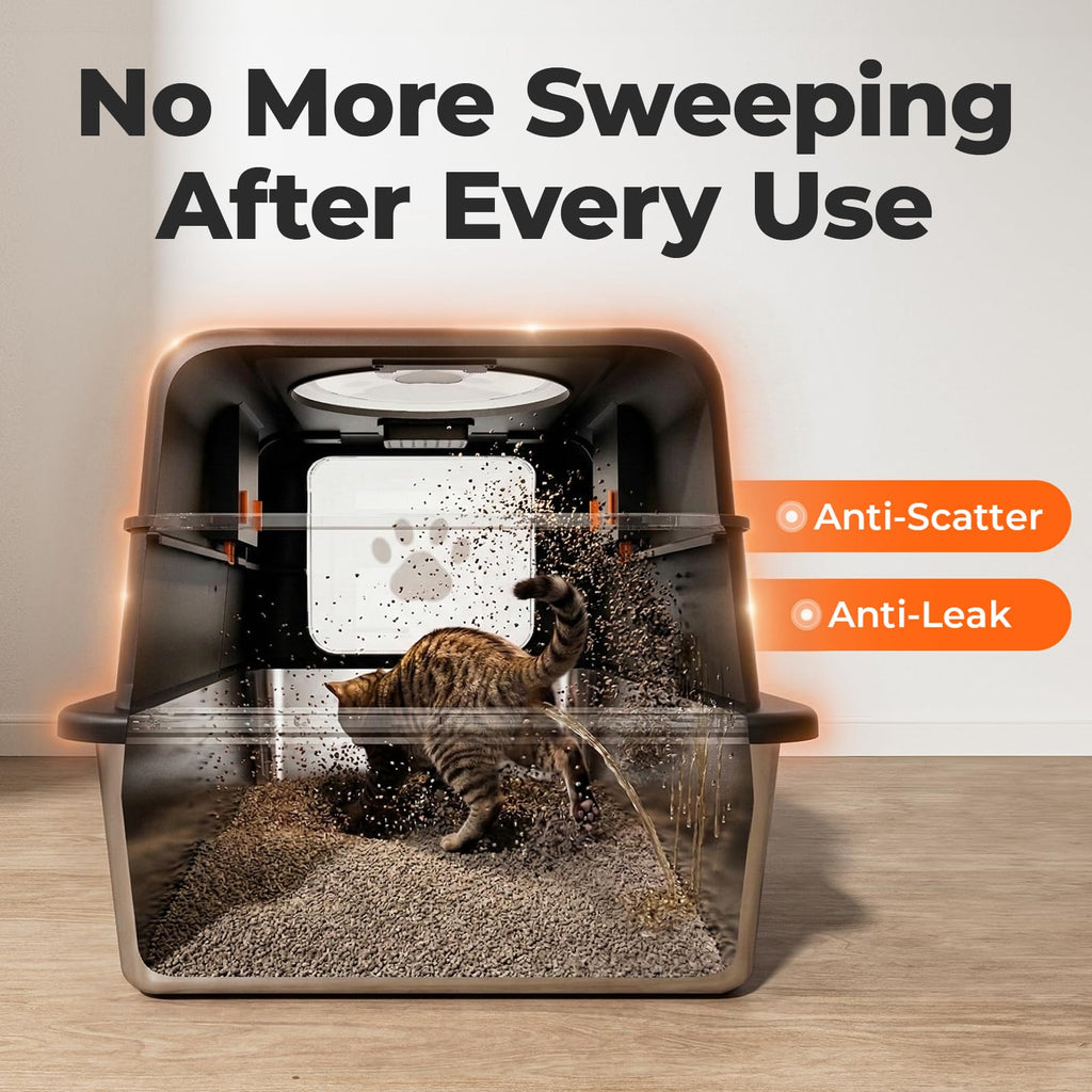 Non-Stick Stainless Steel Cat Litter Box with Lid Y8159