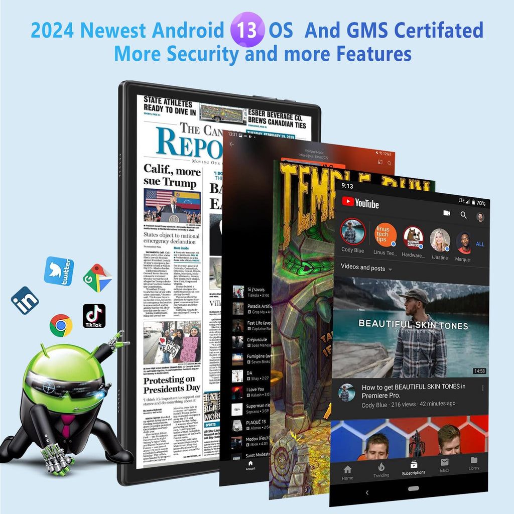 Black 12GB RAM 128GB ROM 10 Inch Android Tablet with Keyboard V502
