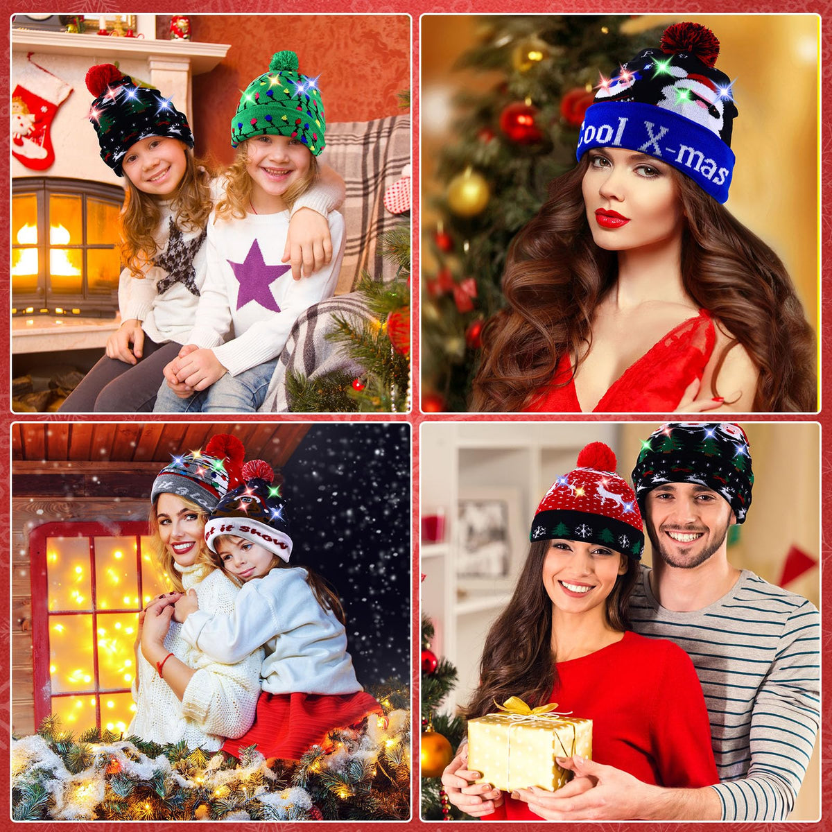 Light Up Christmas Hats Bulk LED Beanies G3656