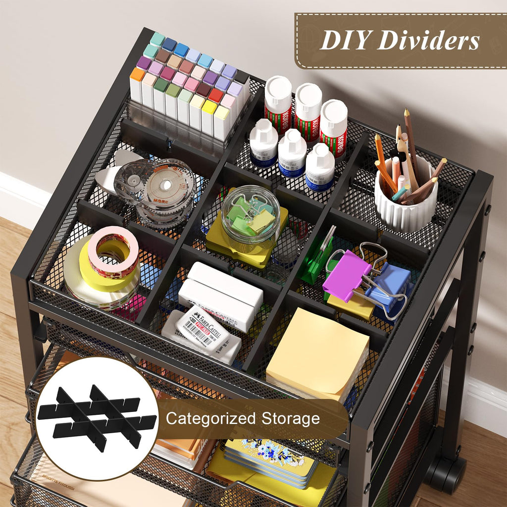 Rolling File Cart with 4 Storage Drawers, Black Metal F394895