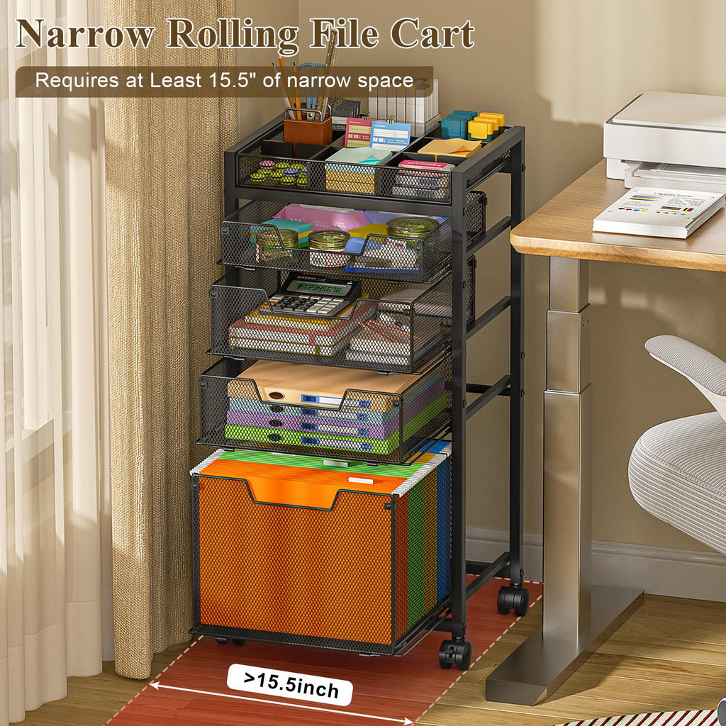 Rolling File Cart with 4 Storage Drawers, Black Metal F394895