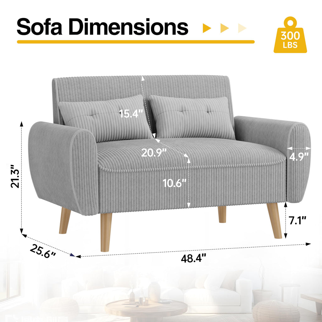 Light Grey 2 Seat Loveseat Sofa with Tapered Legs F103