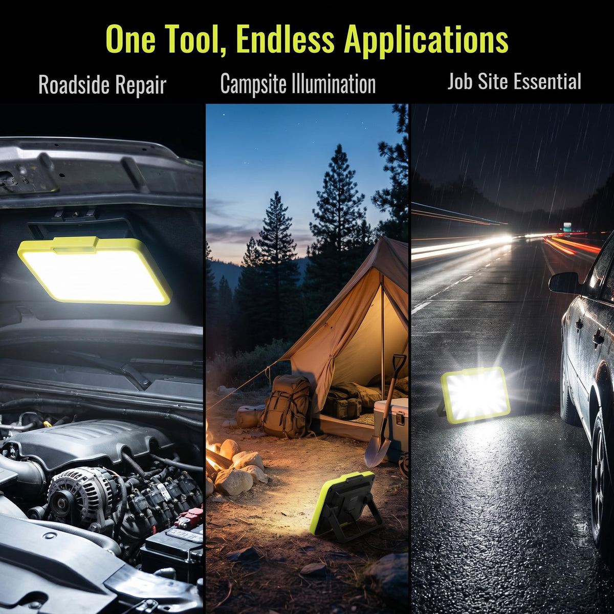 LED Work Light, Rechargeable, 700 LM Magnetic Portable Flood Light with Adjustable Stand, IP54 Waterproof, 3 Lighting Modes with Emergency SOS, 1Pack R63689