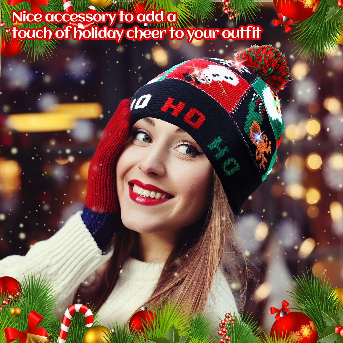 Light Up Christmas Hats Bulk LED Beanies G3656