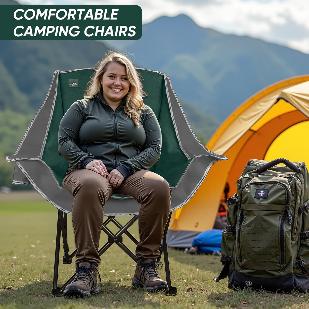 2 Pack Oversized Padded Folding Camping Chair with Cup Holder N2277