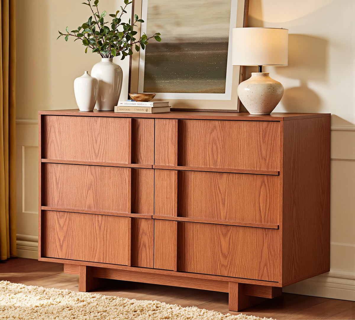 47" Wide 6 Drawer Dresser and Nightstand Set 3 Piece, Cherry F76264