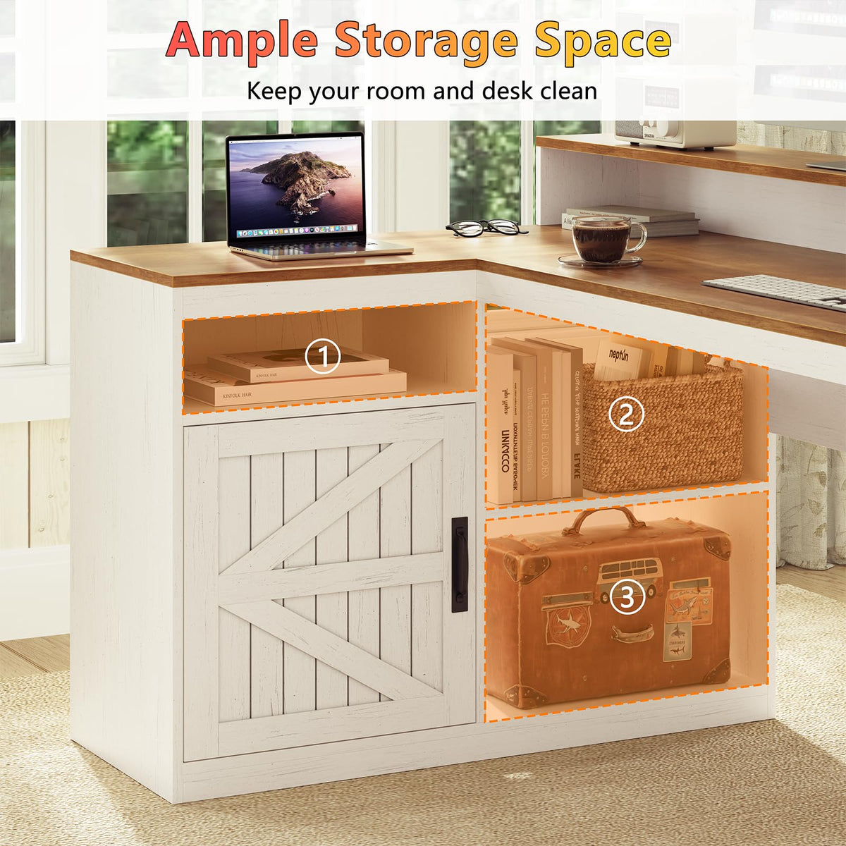 63" L Shaped Desk with Drawers and Printer Stand F527
