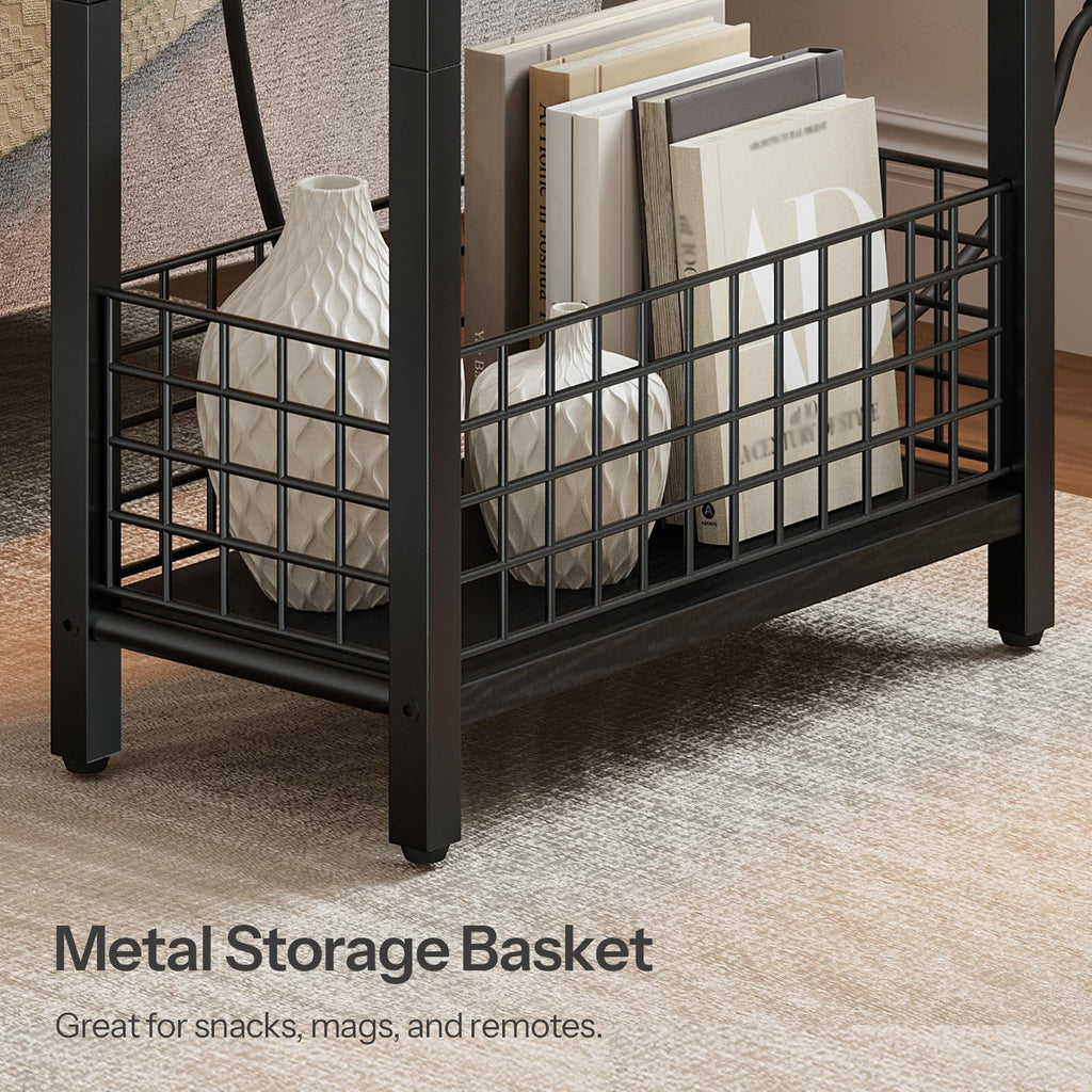 Narrow Side Table with Charging Station and LED Light G20098
