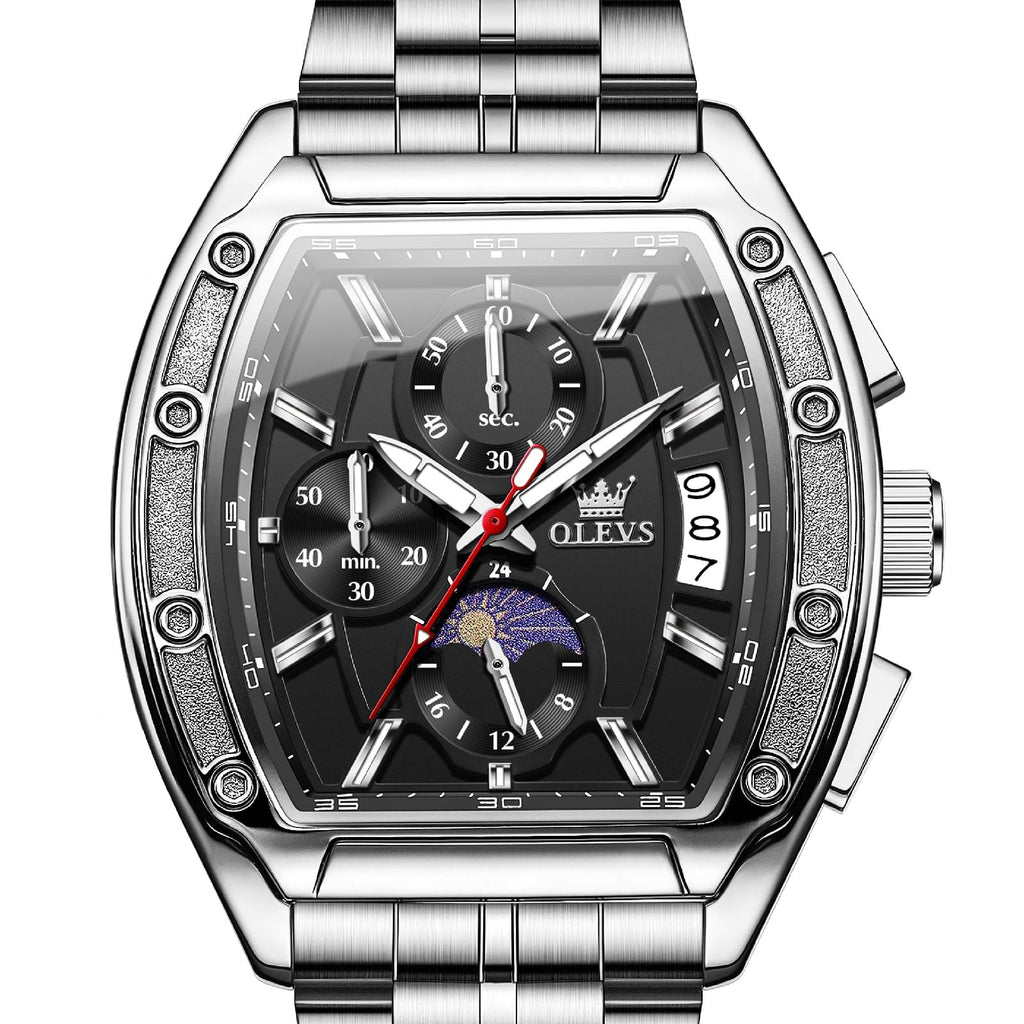 Men Big Square Face Chronograph Stainless Steel Dress Watch P108221