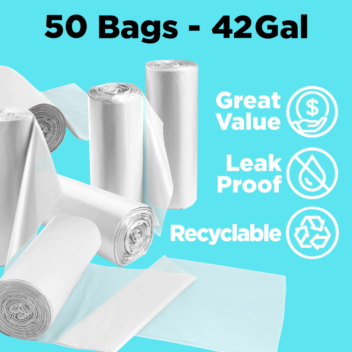 42 Gallon Clear Trash Bags 50 Count 3 Mil H597444