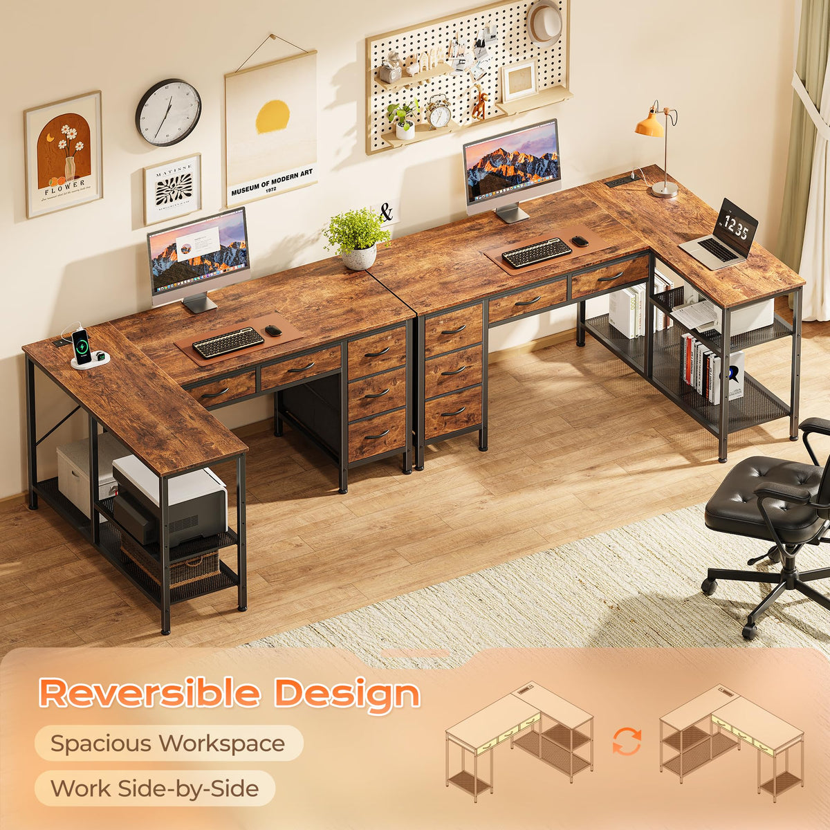 47 Inch L Shaped Desk with Power Outlets N656505