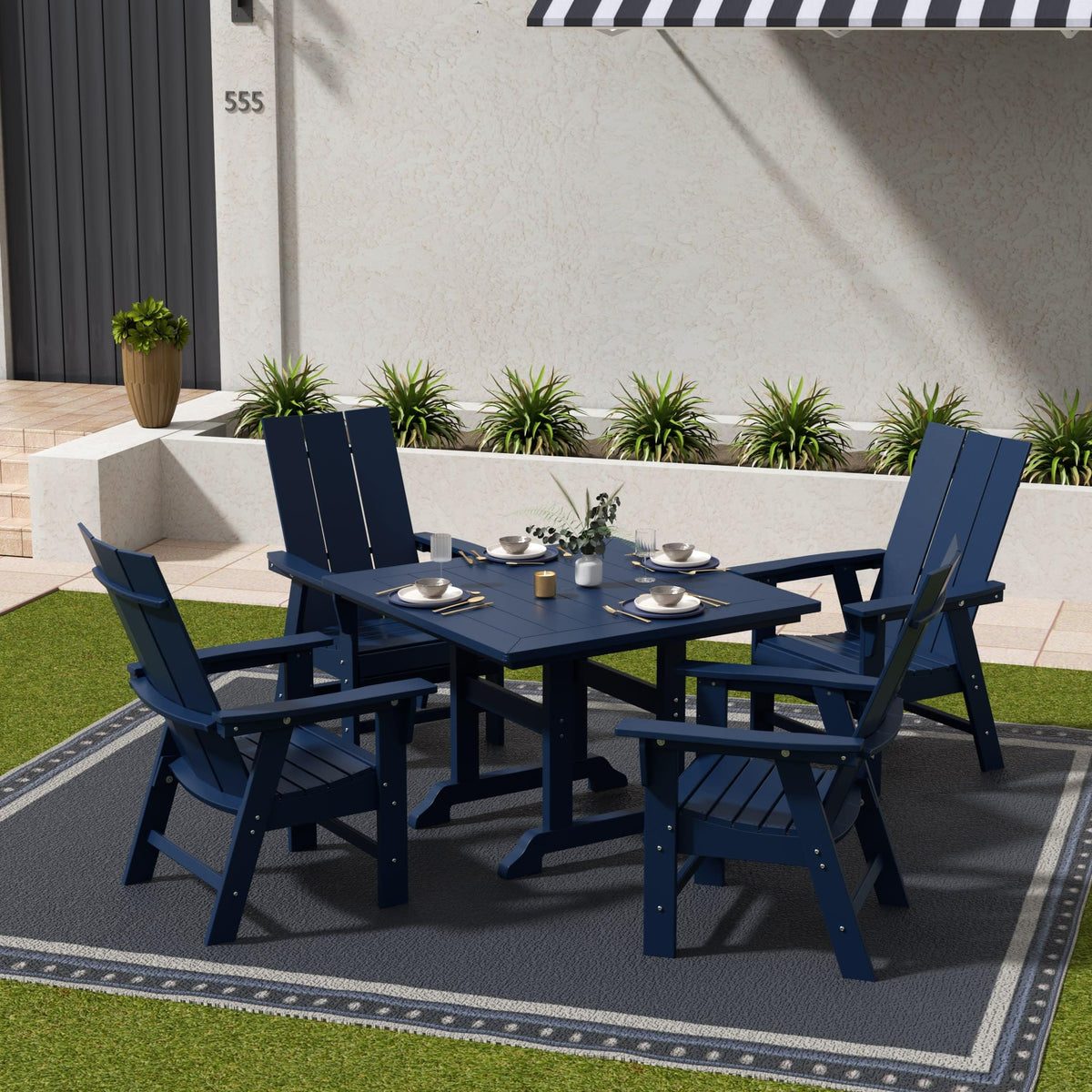 Navy Blue HDPE Plastic Adirondack Chair O31439