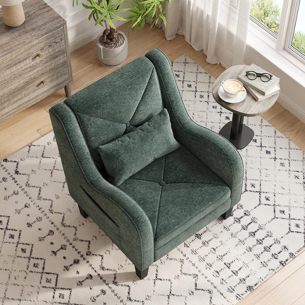 Green Chenille Upholstered Accent Chair with Lumbar Pillow J828435