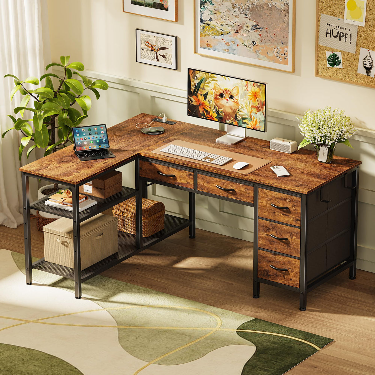 47 Inch L Shaped Desk with Power Outlets N656505