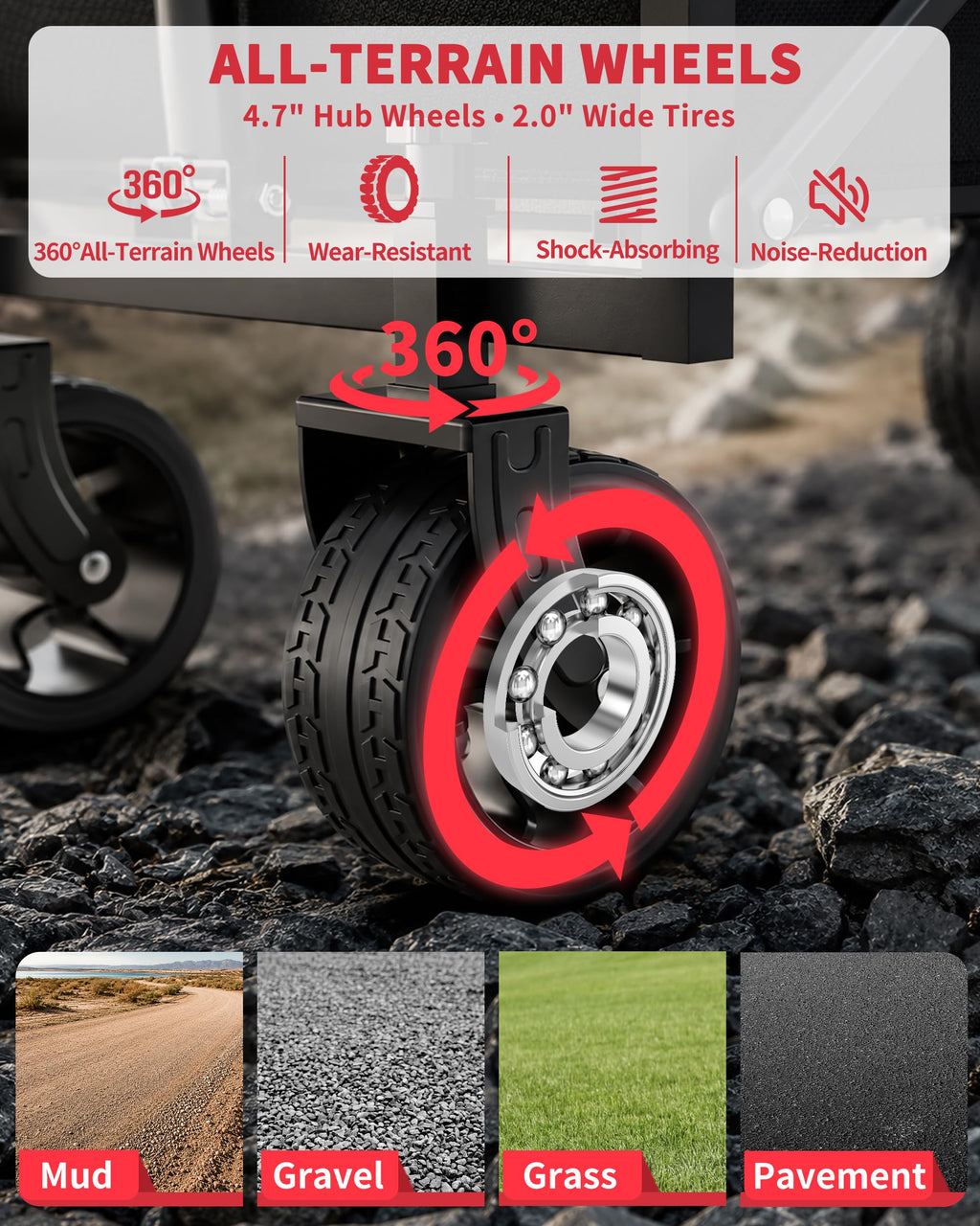 34" Extra Long Foldable Wagon with All-Terrain Wheels, 260 LBS Capacity Black E648