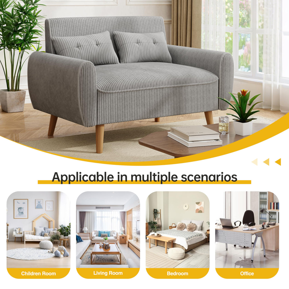 Light Grey 2 Seat Loveseat Sofa with Tapered Legs F103