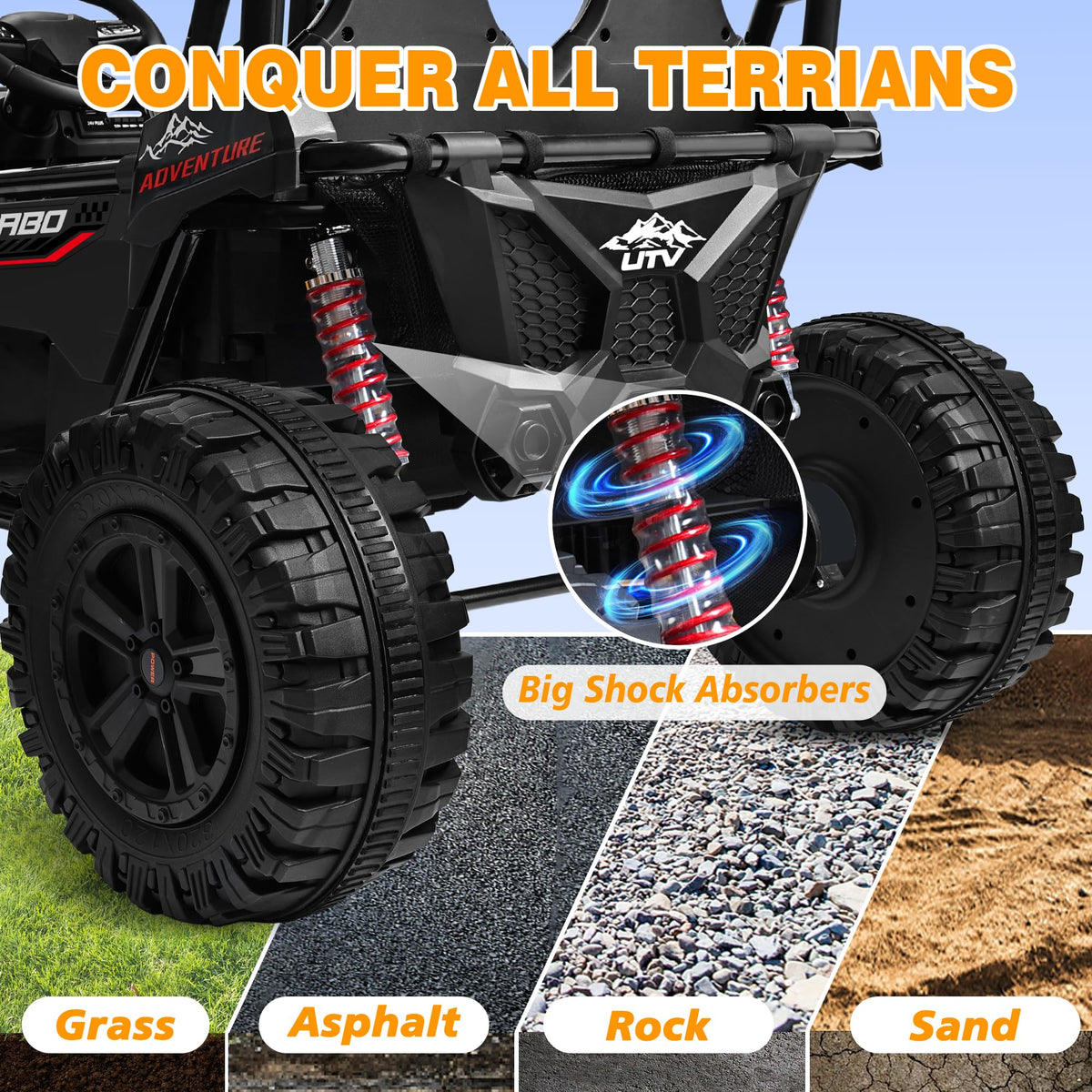 24V Ride on Toy with 4 x 200W Motors, Black F285
